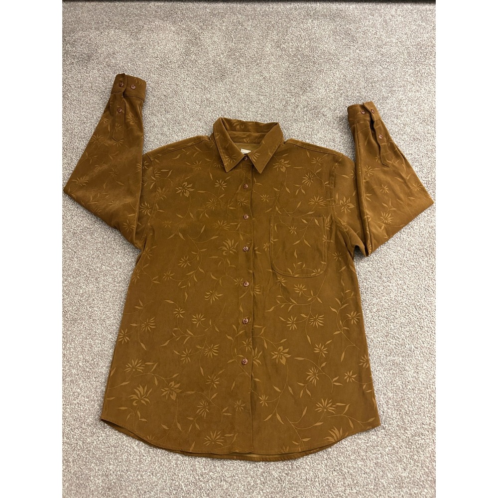 NWB Casuals Floral Button Down Shirt Womens Medium Brown Excellent Long Sleeve